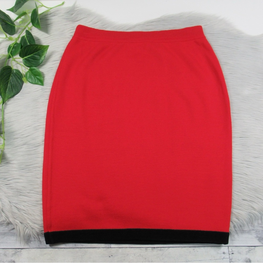 ESCADA Vintage Red Knit Pencil Skirt Virgin Wool Women’s 42 US Size 12
